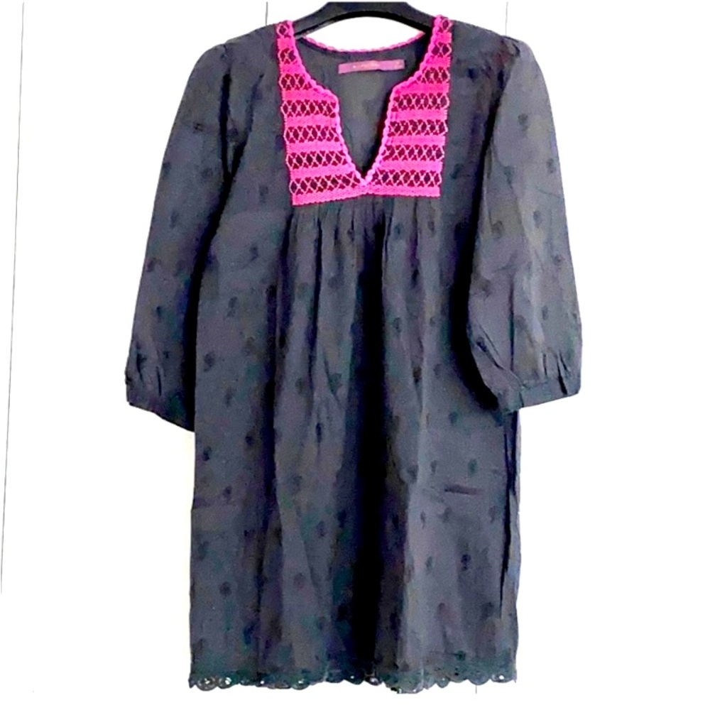 Boho Lightweight 🇦🇷Rapsodia brand black and magenta embroidered Long Tunic